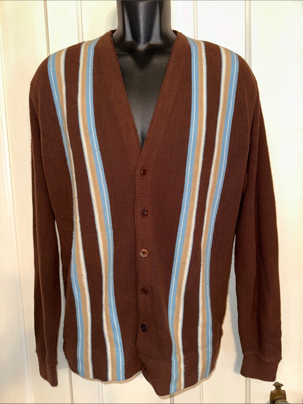 Vintage Sears 60s/70s Brown Striped Button-Up Cardigan Sweater